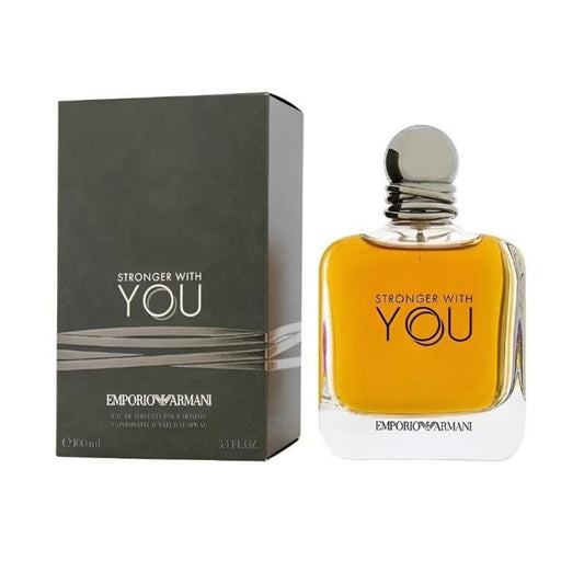 Emporio Armani Stronger With You Eau de Toilette bottle with box on a plain background