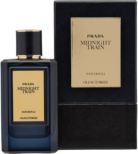 Prada Midnight Train fragrance bottle and outer packaging