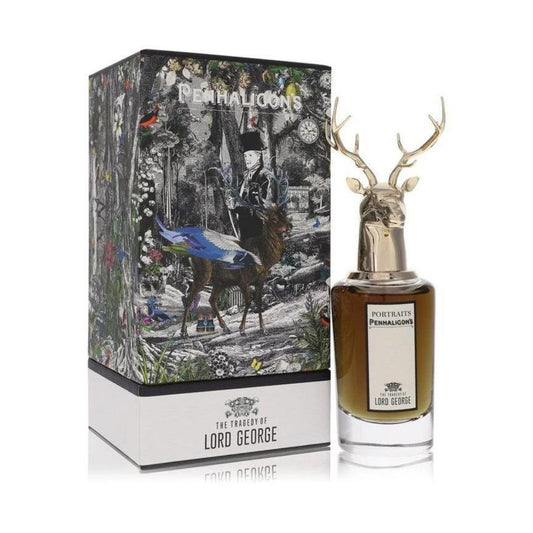 The Tragedy of Lord George bottle with box on a plain background