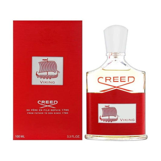 Creed Viking bottle with box on a plain background